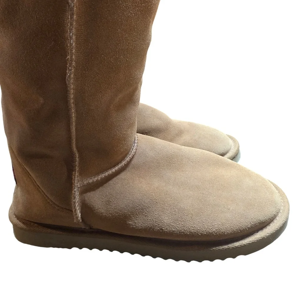 Ukala Sydney Women 8 Tall Suede Sheepskin Boot Tan Lace Up Back Merino Wool